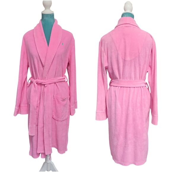 Vintage Ralph Lauren Terry Cloth Bath Robe French Terry Bubblegum Barbie Pink - Picture 2 of 6